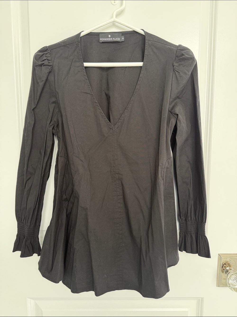 Pomander Place Black V-Neck Long Sleeve Top with Ruffle Cuffs